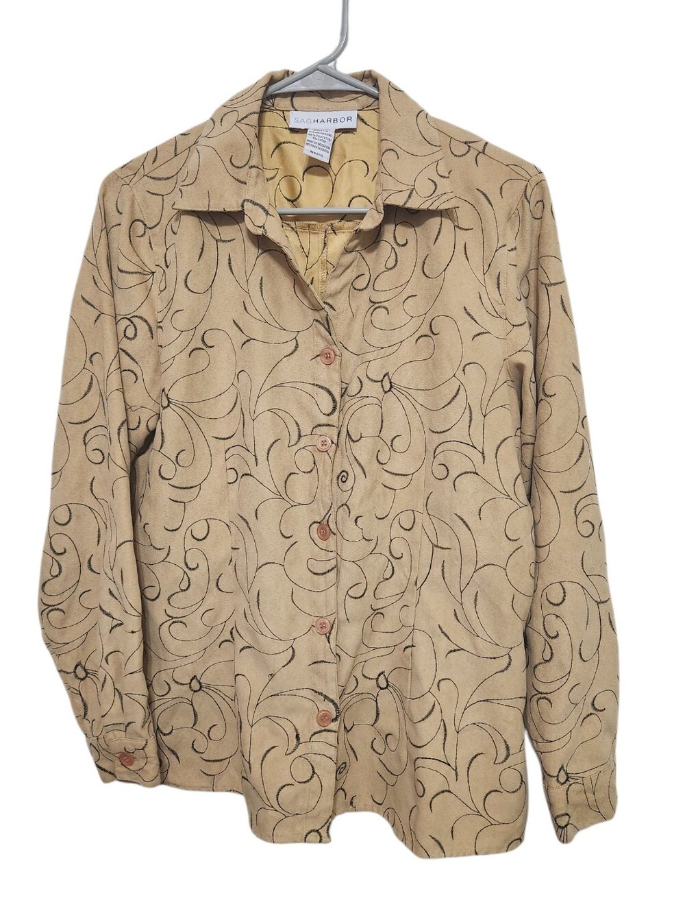 Sag Harbor Golden  Button-Front Blouse With Black Swirls